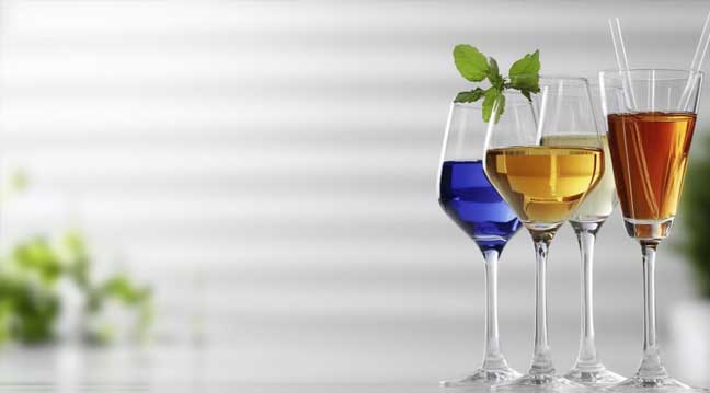 Three colorful craft beverage cocktails representing intellectual property and brand -protection for distilleries and drink producers.